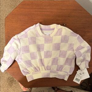 Cropped Checkerboard Sweatshirt in Lavender & Cream